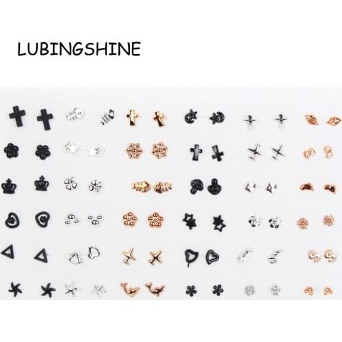 36 Pairs Women Acrylic Crystal Cross Small Stud Earrings Sets Girl Child Gold Black Heart Star Moon Crown Earring Jewelry Gift