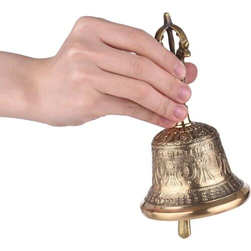 Tibetan Buddhist Bell Bronze Hand Bell with Vajra Padding for Meditation Prayer Percussion instruments for Childrens music toys