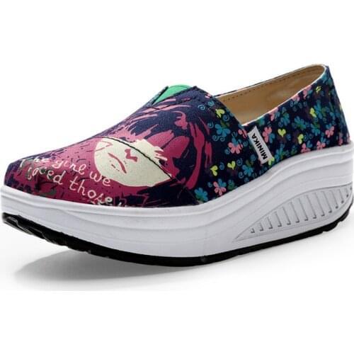 Comemore Autumn Spring Summer Ladies Canvas Lazy Shoes Women Print Flats Casual Loafers Platform Sneakers Slip on Shoes Woman