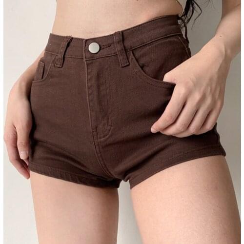 TVVOVVIN Basic High Waist Slim Pink Denim Shorts Womens Summer Skinny Hip Cowboy Hot Sexy Short Brown Shorts Korean Women TJZ7