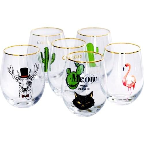Ins Hot Golden Edge Wine Glass Charms Crystal Flamingo Mr Elk Cactus Cat Nespresso Whiskey Cocktail Petty Cup Juice Glasses