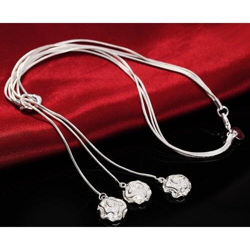 Fashion romantic Rose Flower chain 925 Sterling Silver Necklaces for woman Classic charm Jewelry wedding Party Christmas Gifts
