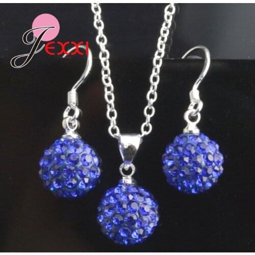 Multicolor 925 Sterling SIlver Fashion Women Wedding Jewelry Sets Shiny Ball Necklace Pendant Earrings Gifts Accessory
