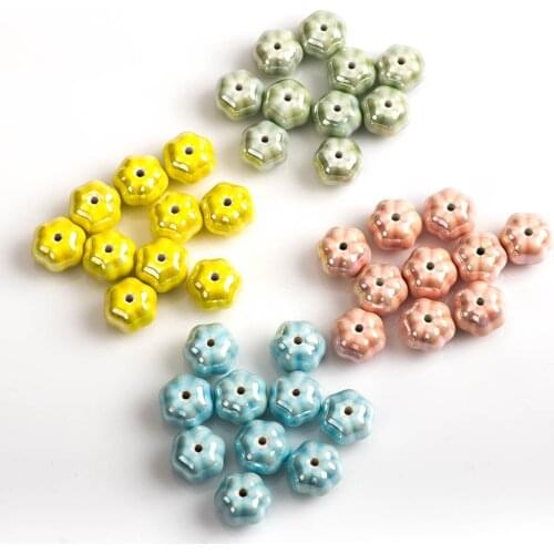 14# 10pcs Pumpkin Shape Plating Ceramic Beads Pendant Colorful Porcelain Bead For Jewelry Making Part Accessories #MY317