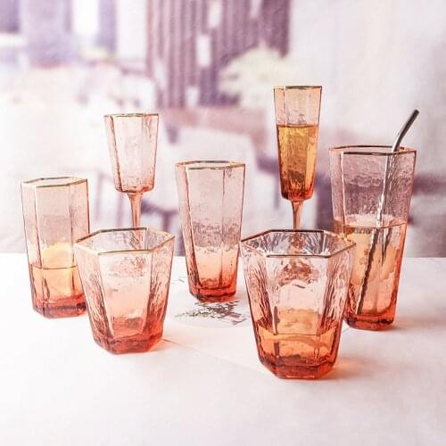 2Pcs Creative Glass Wine Glasses Home Amber Hammered Goblet Red Wine Glass Diamond Champagne Glass Wine Glass Wedding Drinkware