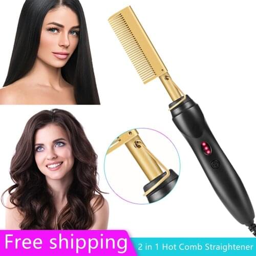 2 in 1 Hot Comb Straightener Electric Hair Straightener Hair Curler Wet Dry Use Hair Flat Irons Hot Heating Comb For Hair Stylin