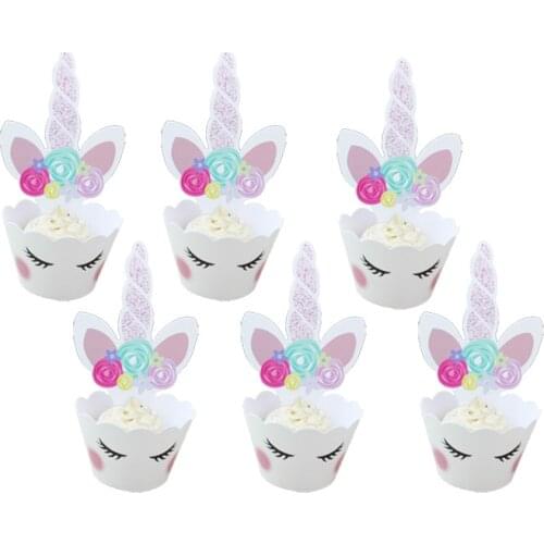 24pcs Cute Unicorn Cupcake Wrappers My Little Pony Birthday Cake Decor One 1st Unicornion Happy Birthday Party Decor kids Girl