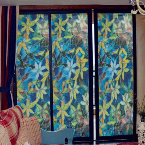 2D Privacy Window Film Orchid Flower Static Glue Free Decorative Films Glass Sticker Colorful Stained Bedroom Bathroom Decor