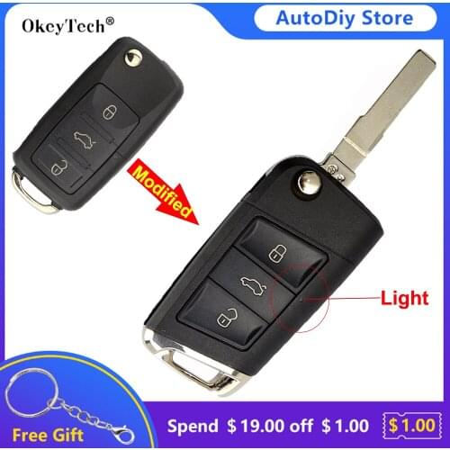 OkeyTech 3 Button Modified Flip Car Remote Folding Key Shell Case Fob For Volkswagen Jetta Golf Passat Beetle Skoda Seat Polo B5
