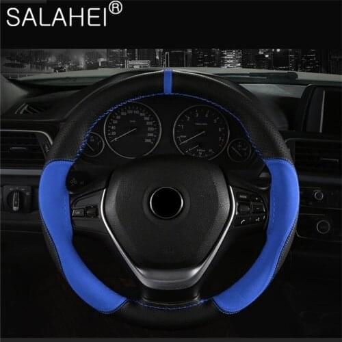 38cm Car Steering Wheel Cover Suede Leather Steering Wheel Cover Anti-slip Braid With Needles Thread Steering Wheel Decorative