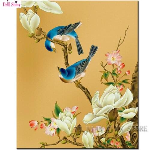 5D Diy round diamond painting Embroidery Full Drill Cross Stitch Mosaic Home Decor Diamond Painting couple bird singing branch