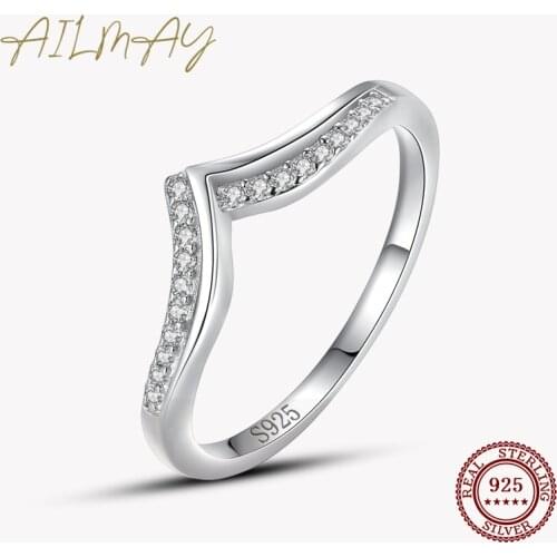 Ailmay Top Quality Rea 925 Sterling Silver Asymmetry Fashionc Rings Clear Zircon For Women Girls Anti-allergy Fine Jewelry Gifts