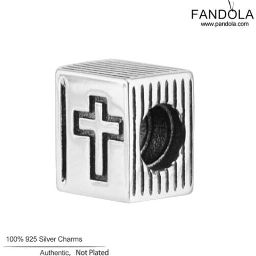 CKK 925 Sterling Silver Cross Bible Book Charms Beads Fits Pandora Charm Bracelets Necklaces DIY Jewelry Women Lover' Gift