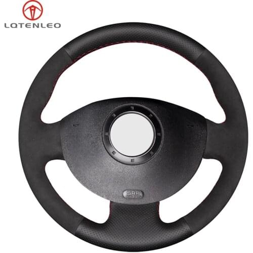 LQTENLEO Black Genuine Leather Suede Car Steering Wheel Cover for Renault Megane 2 2003-2008 Kangoo 2008-2012 Scenic 2 2003-2009