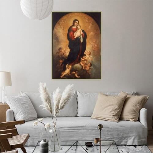 Citon Murillo《Virgin and Child in Glory》Canvas Oil Painting Artwork Poster Picture The Wall Background Decorations Home Decor