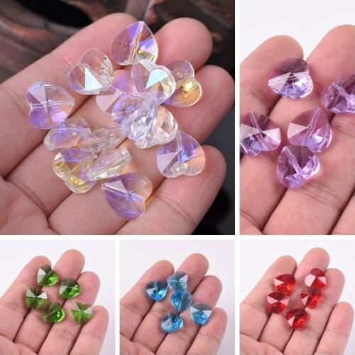 14mm Heart Shape Faceted Crystal Glass Loose Crafts Beads for Jewelry Making DIY Crafts