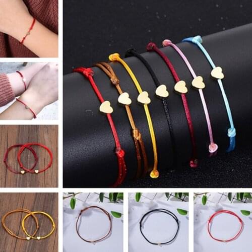 Handmade Stainless Steel Love Heart Shape Charm Bracelet Thin Red Rope Thread String Bracelets For Men Women Couples