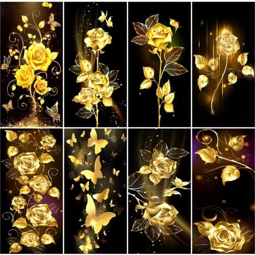 HUACAN Diamond Painting New Golden Flower 5D DIY Diamond Embroidery Sale Rose Pictures Of Rhinestones Mosaic Home Decor