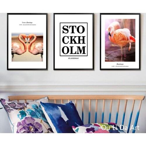 No frame pink flamingos set landscape canvas printings oil painting printed on canvas living room wall art decoration picture