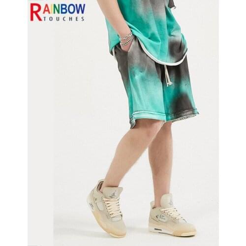 Rainbowtouches 2021 Men New Shorts Two Color Jet Dyeing Gothic High Street Casual Sport Shorts 100%Cotton