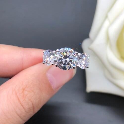 AU585 Three Stones 4Ct(2+1x2) Diamond Ring Solid 14K White Gold Ring Gift for Her Valentines Day Jewelry