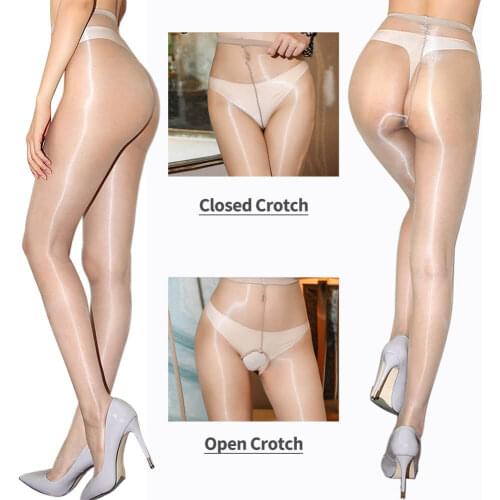 Metelam 1D Women Ultra Thin Sexy Sheer Oil Shiny Glossy Pantyhose Nylon Tights Stocking Open Crotch Crotchless 4 colors 2 style