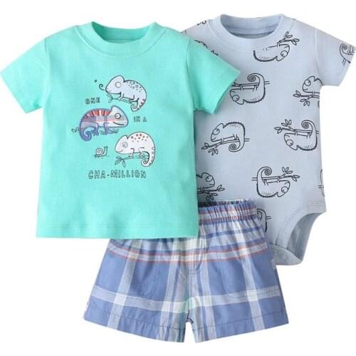 Summer Baby Girl Boy Casual Short Sleeve Cute Cartoon Pattern Print Tops T-shirt With Romper Shorts Outfits Set