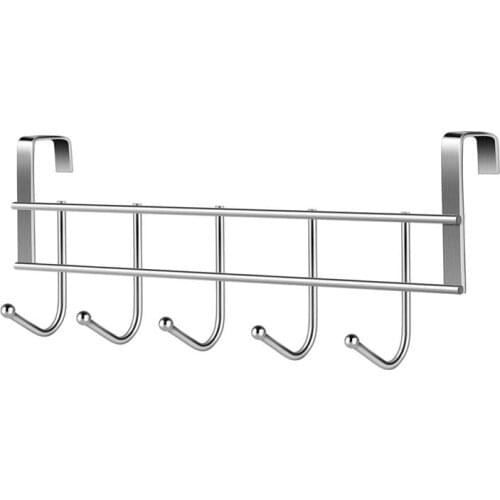 Hot Sale Over the Door 5 Hooks Home Bathroom Organizer Rack Clothes Coat Hat Towel Hanger Stainless Steel Good Load-Bearing