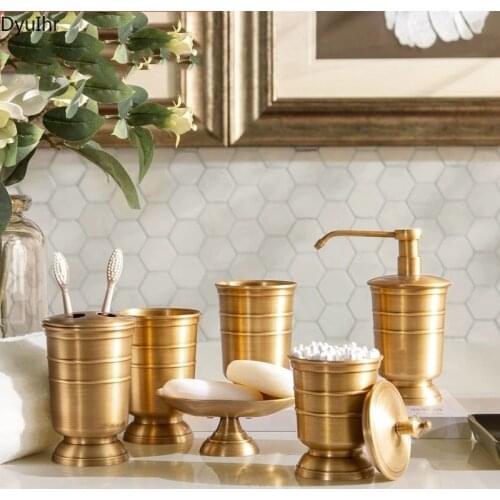 Retro copper floor-standing bathroom set toothbrush holder soap holder wash cup storage mouthwash cup bathroom accessories