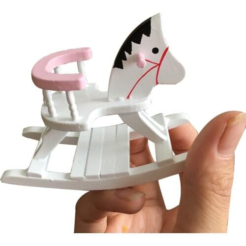 Dollhouse Miniature White Wooden Rocking Horse Chair Nursery Room Furniture 1:12 Doll House Accessories Toys for Children