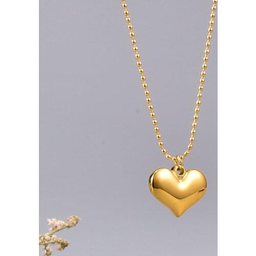 Fashion Bead Chain Peach Hearts Pendant Necklace Gold Plated Stainless Steel Women Jewelry Trendy Popular