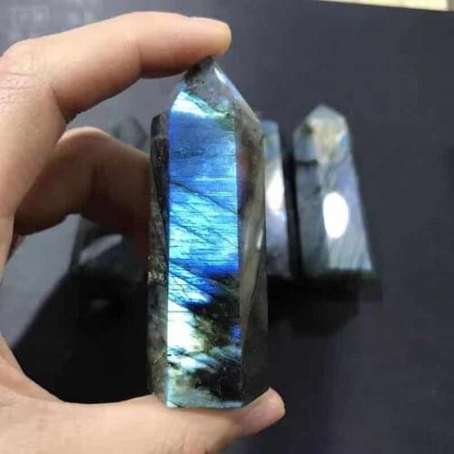 MOKAGY 70mm-80mm Natural Labradorite Quartz Crystal Wands Healing Points for Gifts 1pc