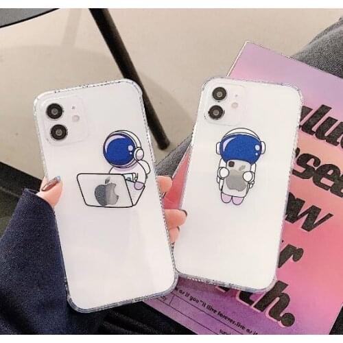Cartoon Cute Astronaut Planet Phone Case for iPhone 12 Mini 11Pro XR X XS Max 7 8 Plus Case Clear Soft TPU Silicone Back Cover