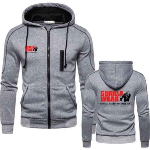 2021 GORILLA WEAR Men Zipper Sweatshirt Hoody Autumn winter Fleece Cotton Hoodies Harajuku Male Clothing Coat