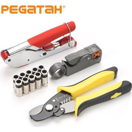 BNC RG58 RG59 RG6Crimping tool kit, including crimping and cable strippers, with 10 compression fittings, perfect for connector
