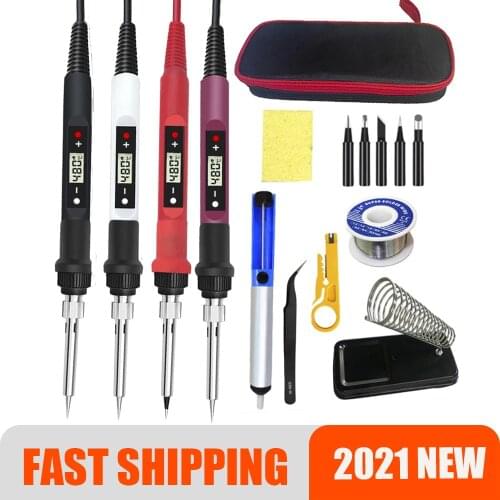 80W Digital Electric Soldering Iron Kit Set Temperature Adjustable 220V 110V Welding Tool Ceramic Heater Soldering Tips Repair