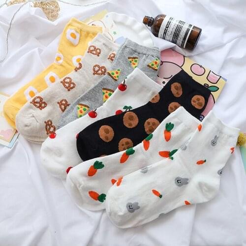 New Cotton Socks Women Cute Cartoon Fruits&Food Print Happy Colorful Kawaii Korean version Streetwear Woman Socks Size35-42