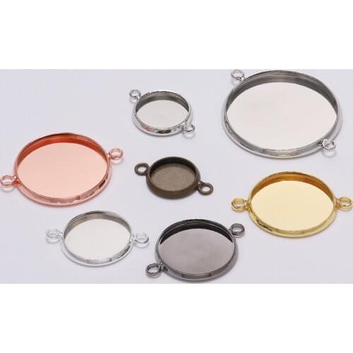 20Pcs/Lot Bracelet Cabochon Base Connectors Double Ring Round Cameo Base Tray Bezel Blank for DIY Jewelry Making Supplies