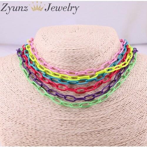 5PCS, 35 + 5cm Neon Enamel Open Link Chain Geometric Women Choker Colorful Rectangle Link Chain Necklace