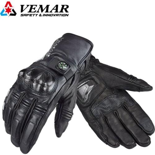 Real Leather Motorcycle Waterproof Gloves Winter Men Thermal Windproof Motorbike Gloves Reflective Protective Glove With Compass