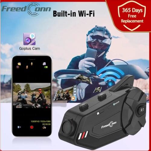 Freedconn R1 Plus Wifi Recorder Bluetooth 5.0 Motorcycle Group Intercom HD 1080P Video FM 6 Riders Helmet Interphone Headset DVR