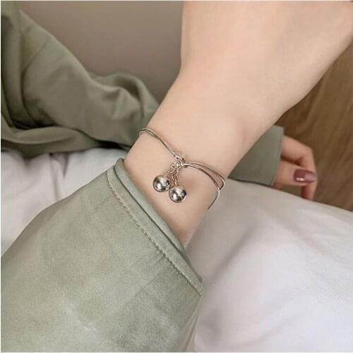 S925 Sterling Silver Double Layer Bell Bracelet Fashion Students Simple Temperament Ins Non-Mainstream Design Jewelry