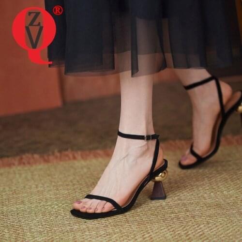 ZVQ Woman Genuine Leather Sandals summer New Style Solid color Square Toe Comfortable Fashion Concise Suede Mature working