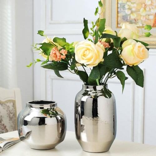Silver vase home living room TV cabinet wine cabinet decoration ornaments soft art ceramic gold-plated vase Ceramic vase