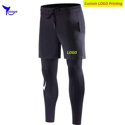 2 in 1 Shorts+Pants Mens Running Sweatpants Custom LOGO Gym Fitness Sportswear Tights Quick Dry Outdoor Jogging Workout Leggings