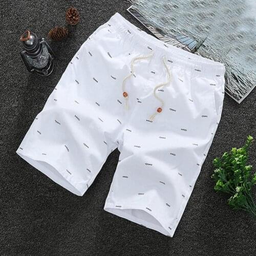 2021 Summer Men Shorts Korean Fashion Mid Rise Fish Bone Print Loose Drawstring Pockets Male Short Pants Bottoms Mens Clothing