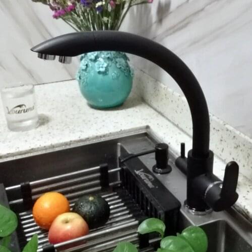 VOURUNA Wholesale New Brand Solid Brass Black Kitchen Faucet Osmosis Reverse Tri Flow Filtered Sink Mixer 3 Way Kitchen Tap