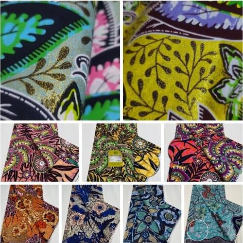 Newest Best Quality Nigerian Glam Glitter Grand Ankara Golden Wax Fabrics African Cotton Wrapper Printed Materials 6Yards
