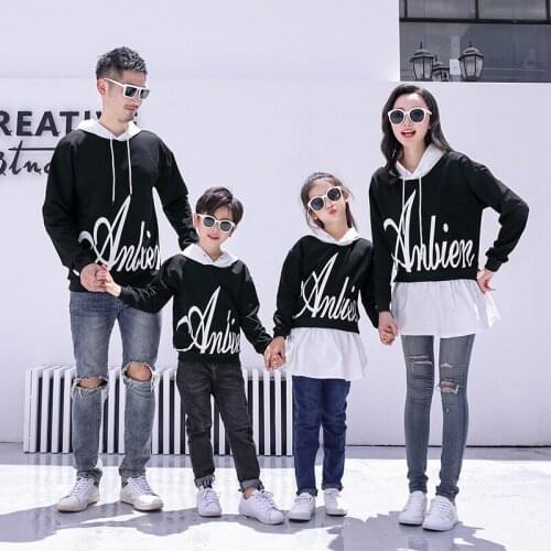 Mom and Daughter Matching Clothes Spring Couple Hoodies Letter Print Hooded Sweatshirts Family Matching Shirts Father Son Tops