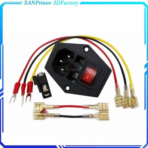 Power switch ,15A 250V Power switch AC power outlet with red triple Rocker Switch tripod feet of copper with fuse for 3d printer